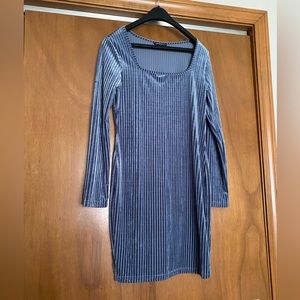 SheIn Blue Velvet Ribbed Bodycon Dress